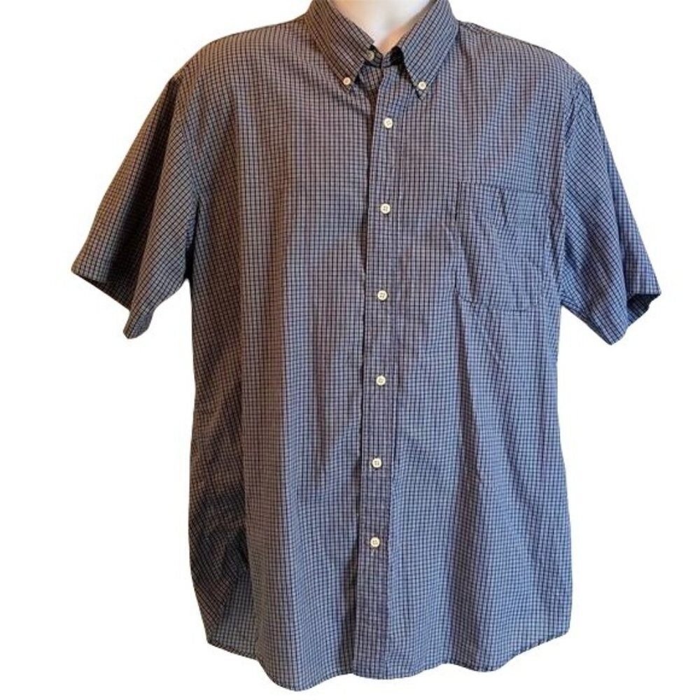 Basic Edition Short Sleeve Button Down Shirt Blue Men's Large